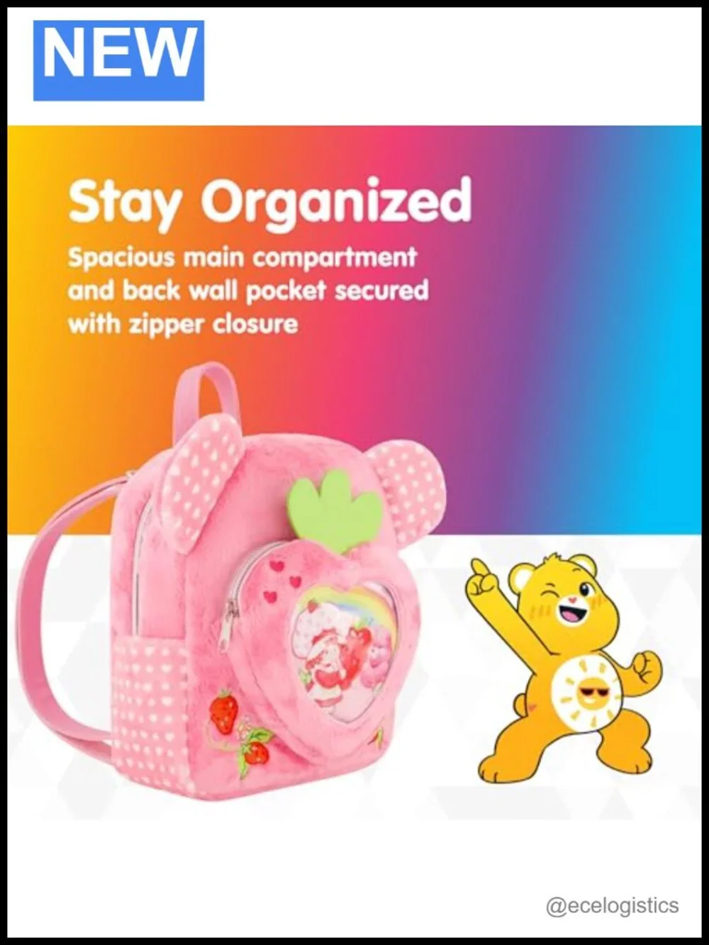 Care Bears Strawberry Shortcake Licensed Plush Mini Backpack Purse
